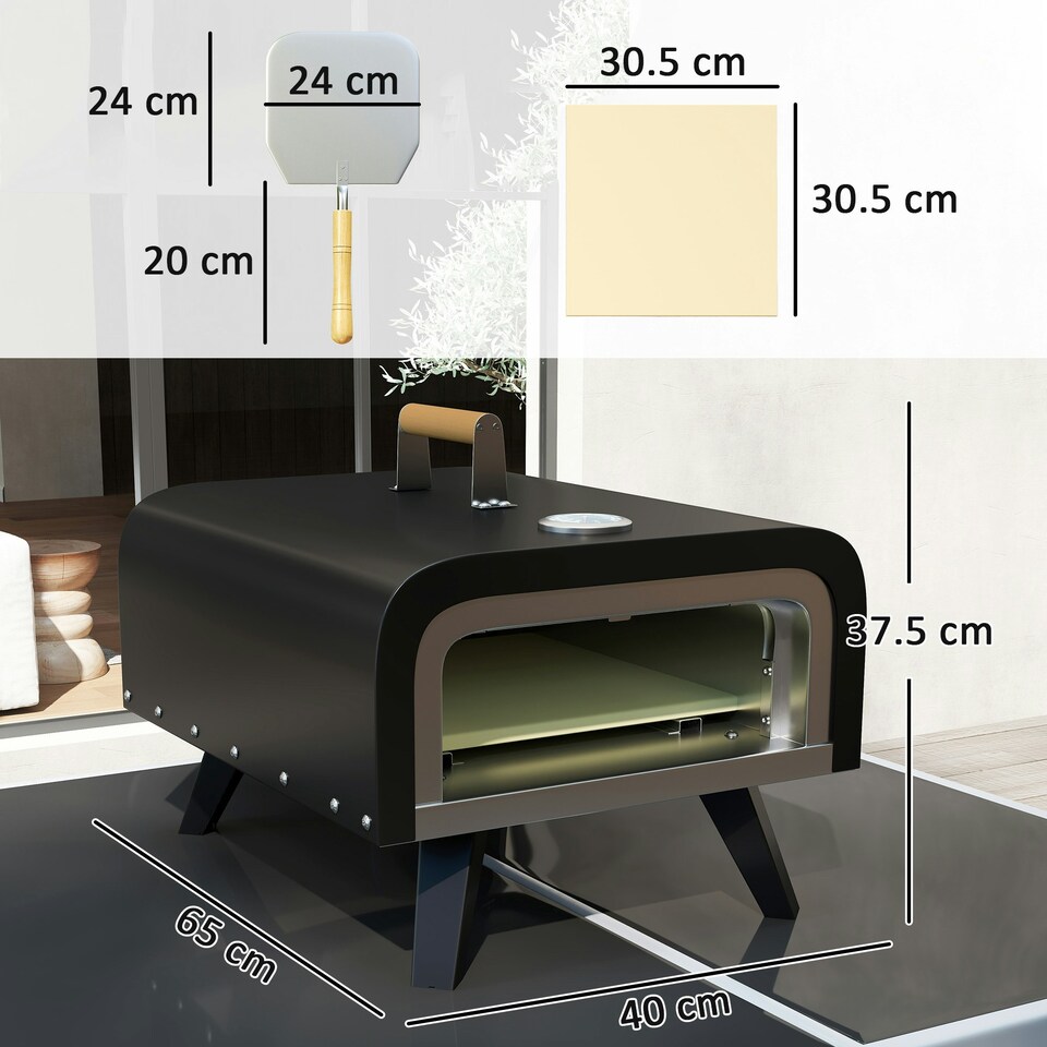 image 1 of Outsunny Outdoor Tabletop Gas Pizza Oven with 12" Pizza Stone & Peel, Black