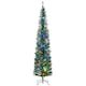 image 1 of HOMCOM 7.5ft Prelit Pencli Artificial Christmas Tree, Slim Xmas Tree with 200 Colourful LED Lights, Steel Base  Green