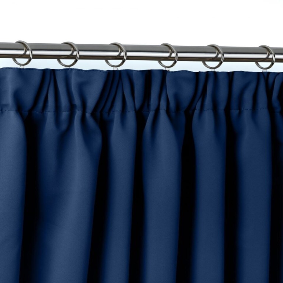 image 1 of Essential Woven Thermal Blackout Pencil Pleat Curtains 168cm x 137cm Navy Blue | Blue