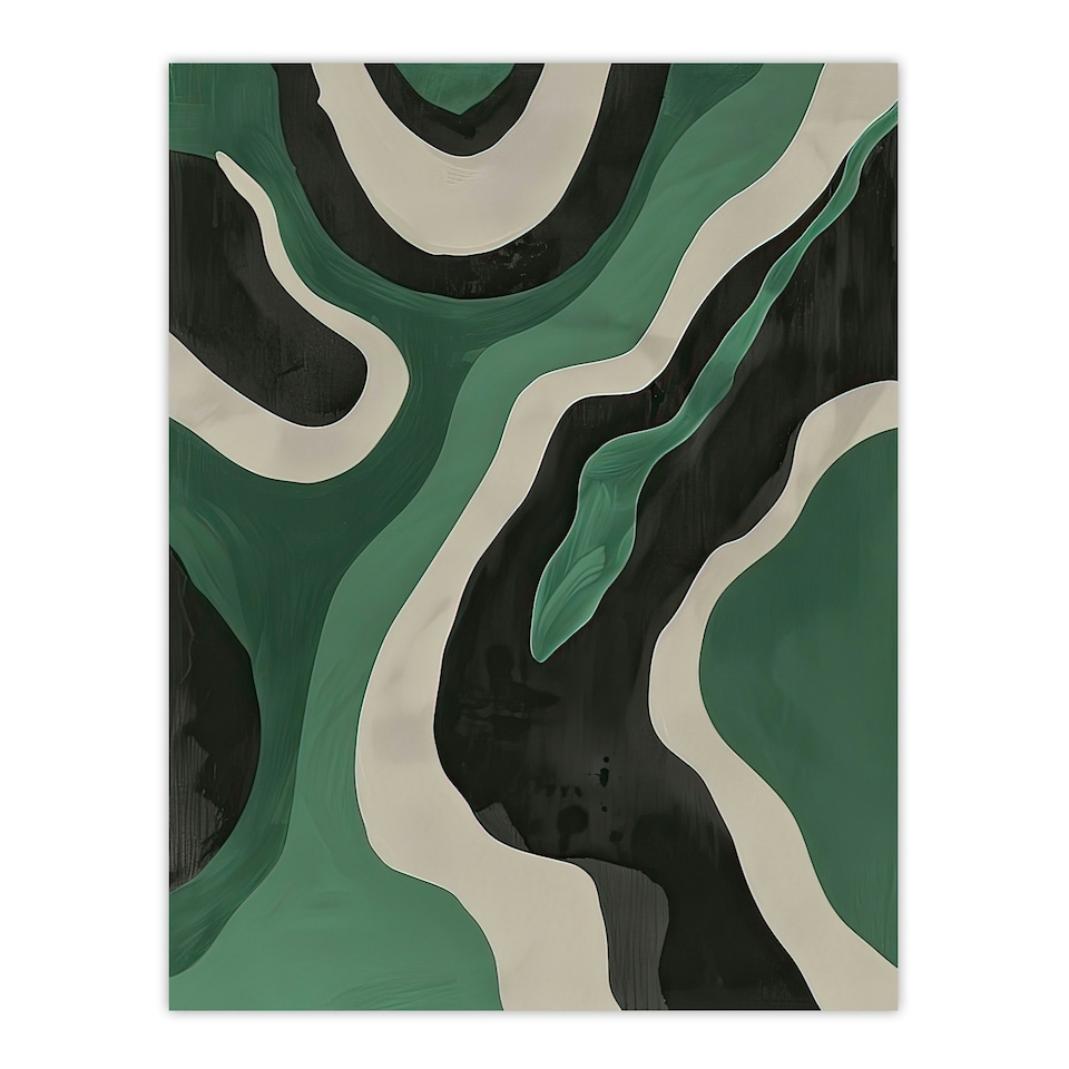 image 1 of Abstract Amazon River Green Living Room Black Framed Wall Art Print A4