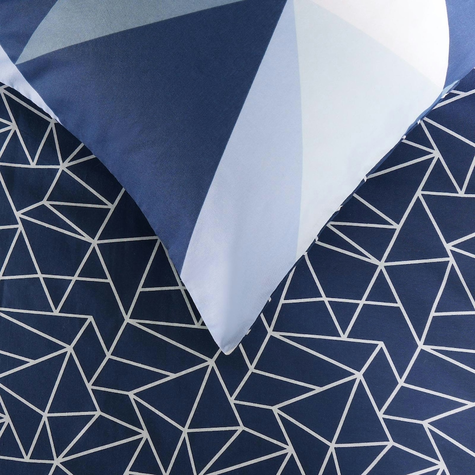 image 1 of OHS Geometric Shapes Duvet Cover and Pillowcase Set, Single - Navy Blue
