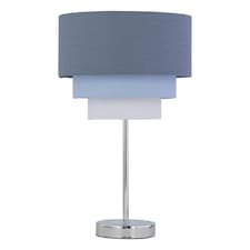 First Choice Lighting Chrome Stick Table Lamp with Tiered Blue Linen Shade Chrome | Blue