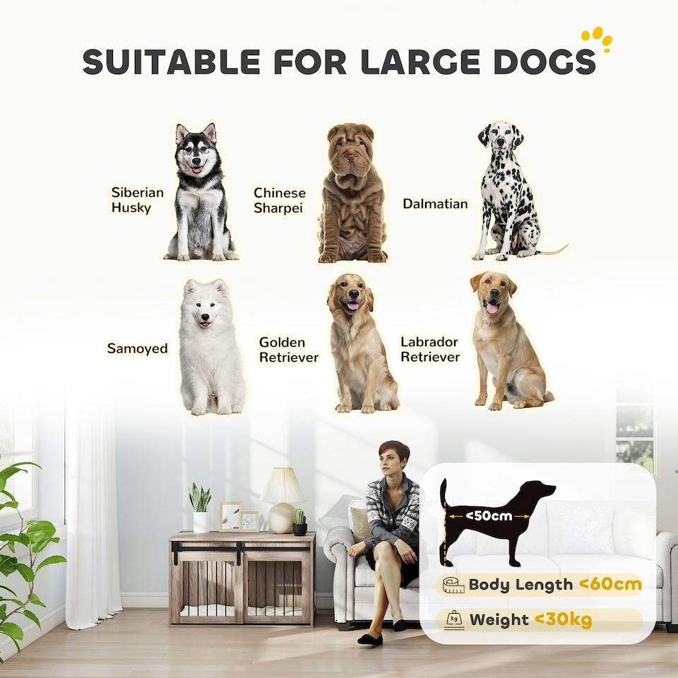 image 1 of PawHut Dog Crate Furniture with Removable Cushion for Large Dogs - Brown