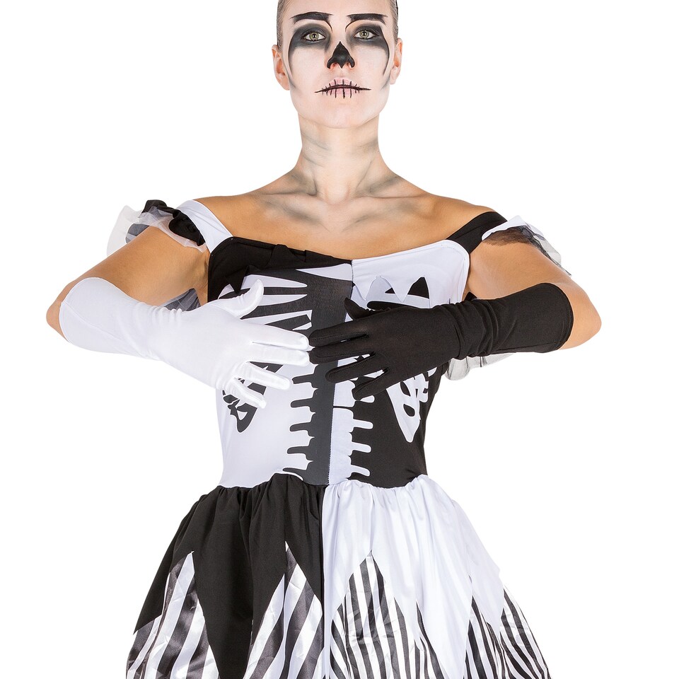 image 1 of Womens Black-White Skeleton Costume | White | white | L | 1