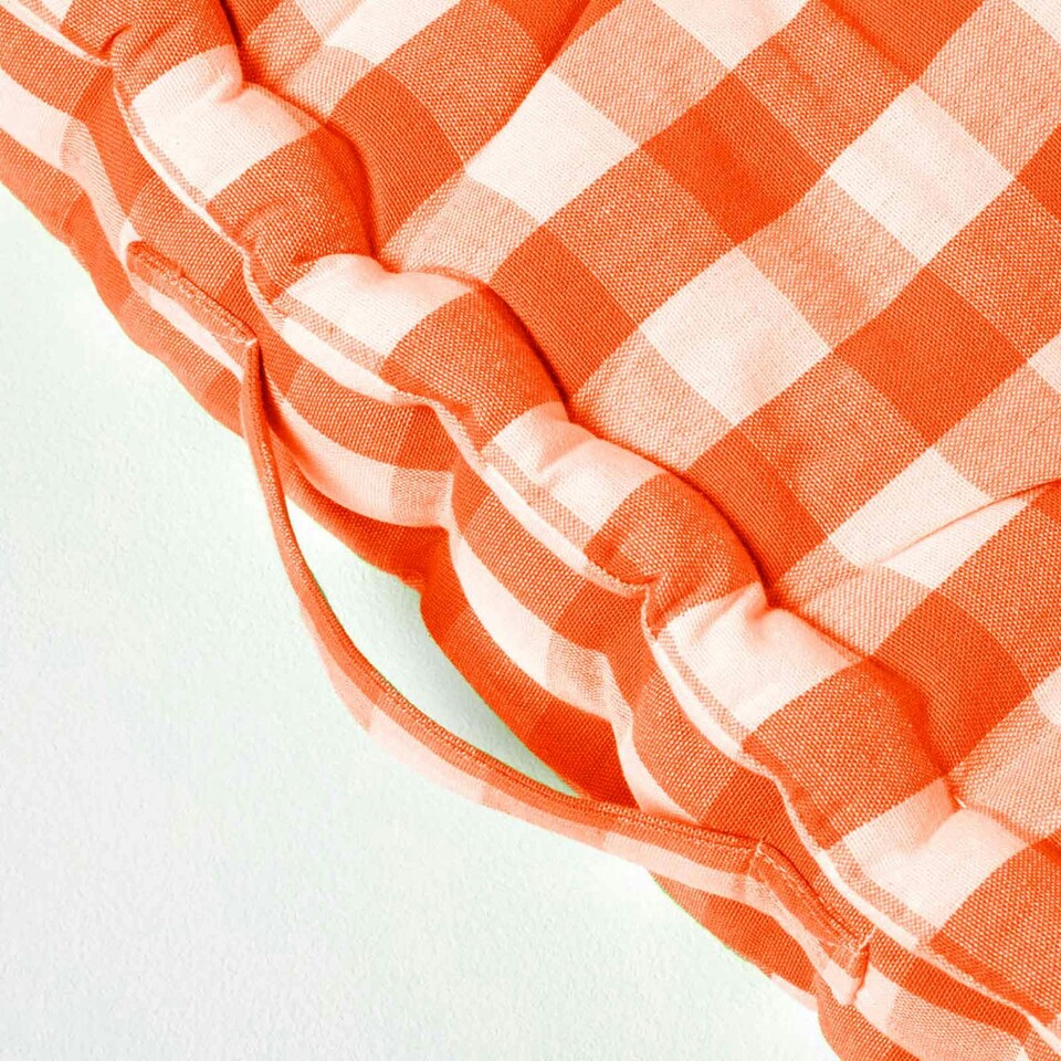 image 1 of Homescapes Orange Block Check Cotton Gingham Floor Cushion - 50 x 50 cm | Orange | 50 x 50 cm