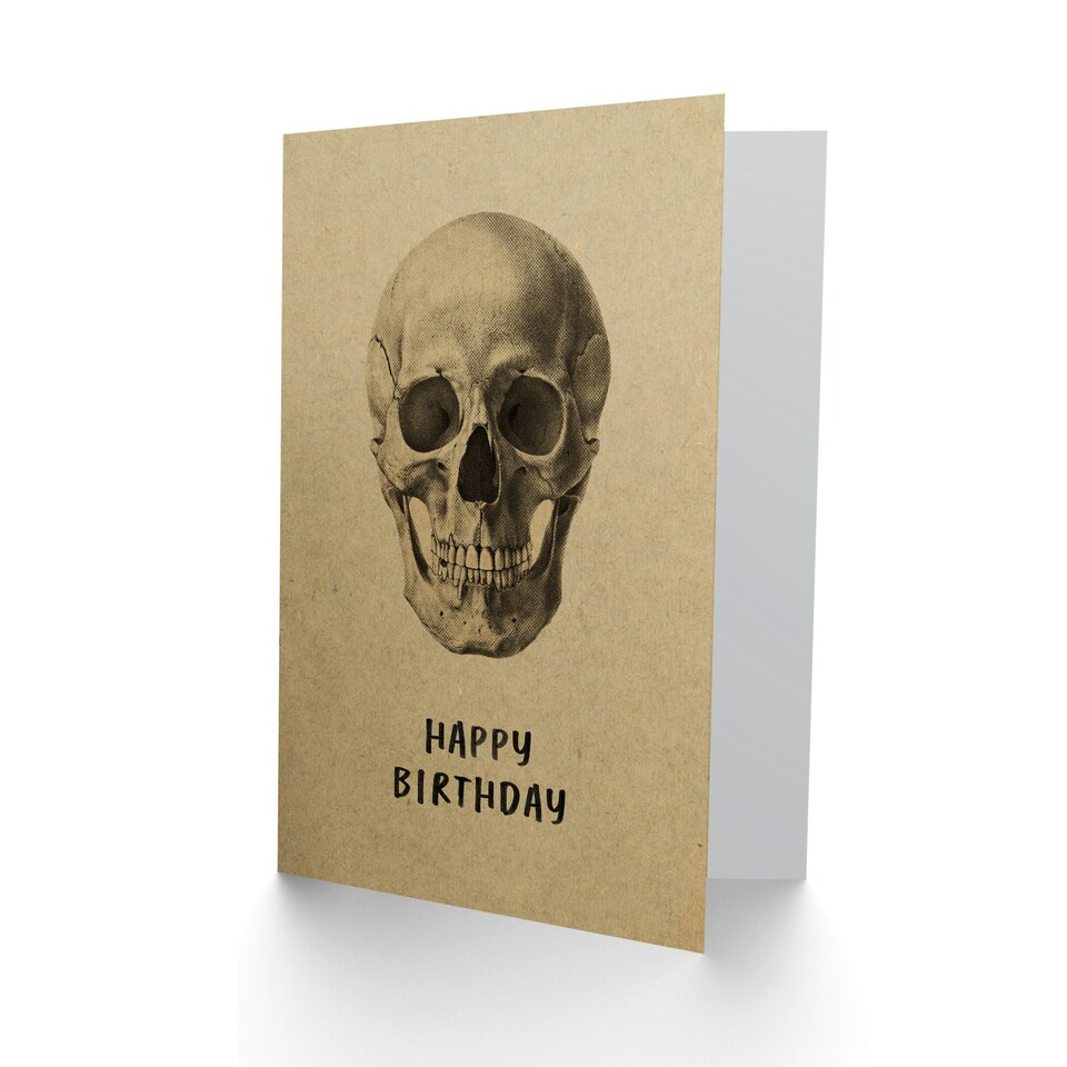 image 1 of Human Skull Front Facing Vintage Style Drawing Birthday Card