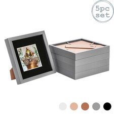 Nicola Spring 8 x 8" Photo Frames - Grey/Black Mount - 3D Picture Frame Box Portrait Display Case (22.5 x 22.5cm) Set of 5