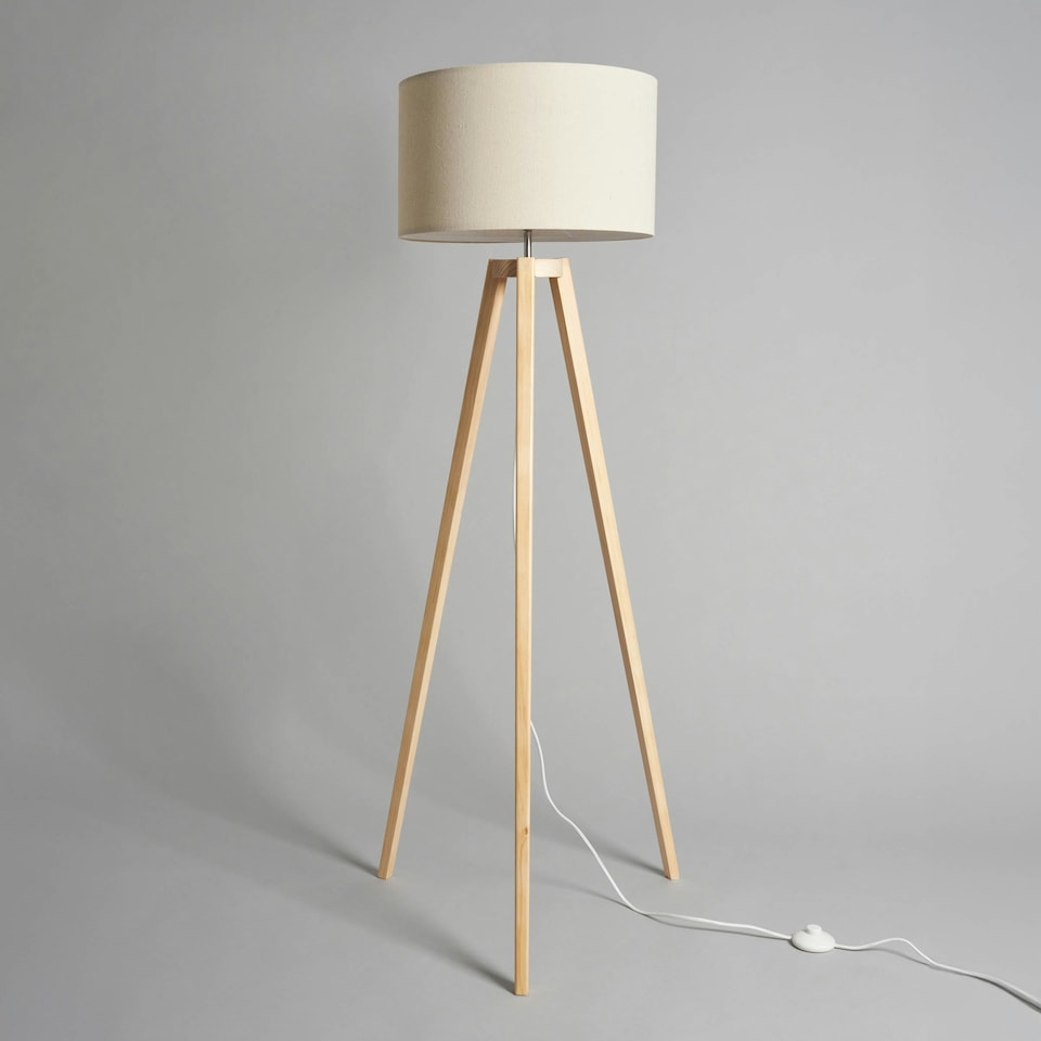 image 1 of BHS Keeley Wooden Tripod Floor Lamp | Brown | Oak | 1
