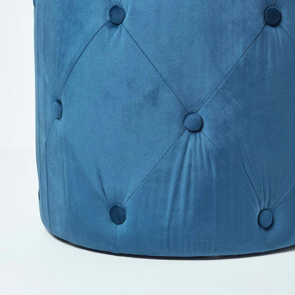 image 1 of Homescapes Windsor Velvet Footstool, Navy