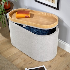 Storage Ottoman Reversible Lid Table Boucle Teddy Fur Home Box | Grey | Grey