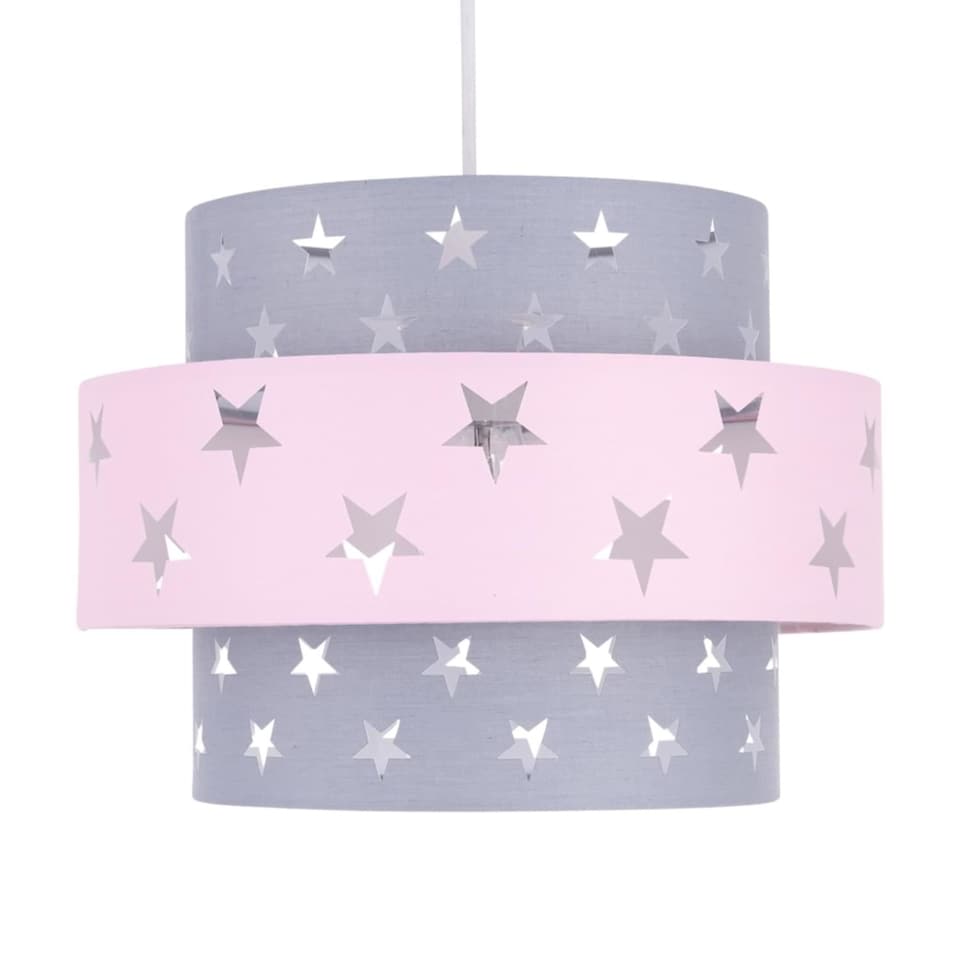 image 1 of Pair of Pink and Grey Star Two Tier Light Shades | Grey | Pink | Large | 2