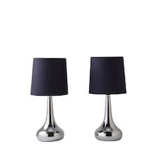 ValueLights Teardrop Pair Chrome Touch Table Lamps Navy Shade | Black