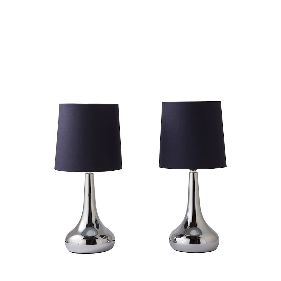 image 1 of ValueLights Teardrop Pair Chrome Touch Table Lamps Navy Shade | Black