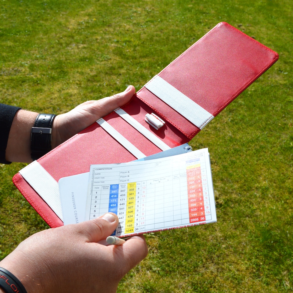 image 1 of Premium Croc Golf Scorecard Holder - Black / Red