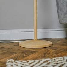 ValueLights Single Stem Natural Light Wood Floor Lamp With Dark Grey Drum Shade