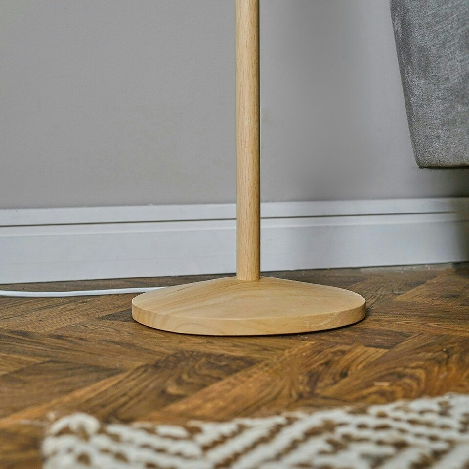 image 1 of ValueLights Single Stem Natural Light Wood Floor Lamp With Dark Grey Drum Shade