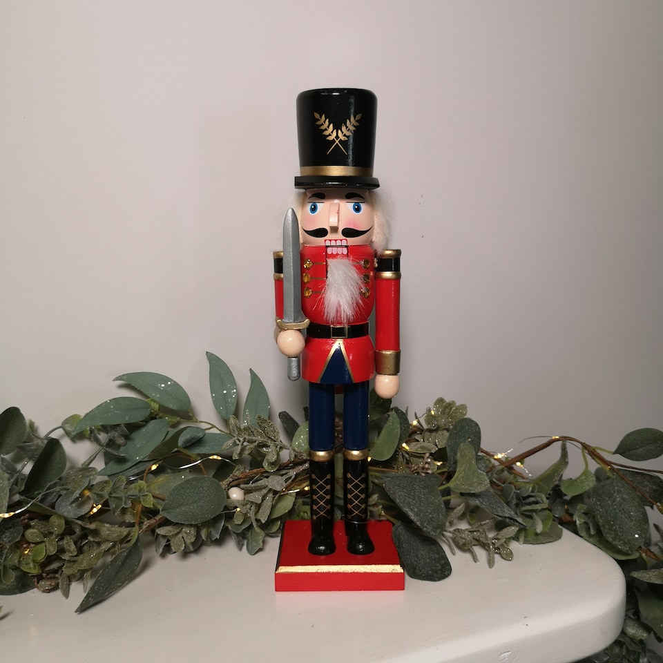 image 1 of 30cm Wooden Christmas Nutcracker Soldier Decoration with Red Body