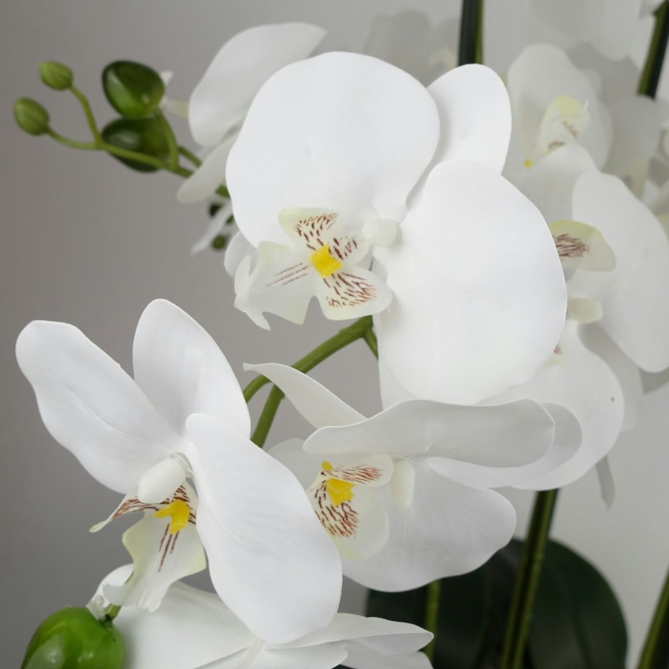image 1 of 60cm Orchid Artificial White - Marble Effect  Ceramic Planter