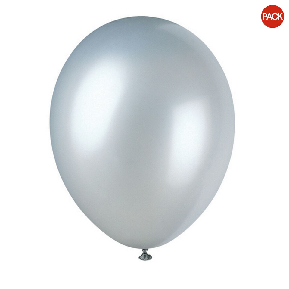 Unique Party 12 Inch Pearlised Latex Balloons (Pack Of 8) - Shimmer Silver - 12in