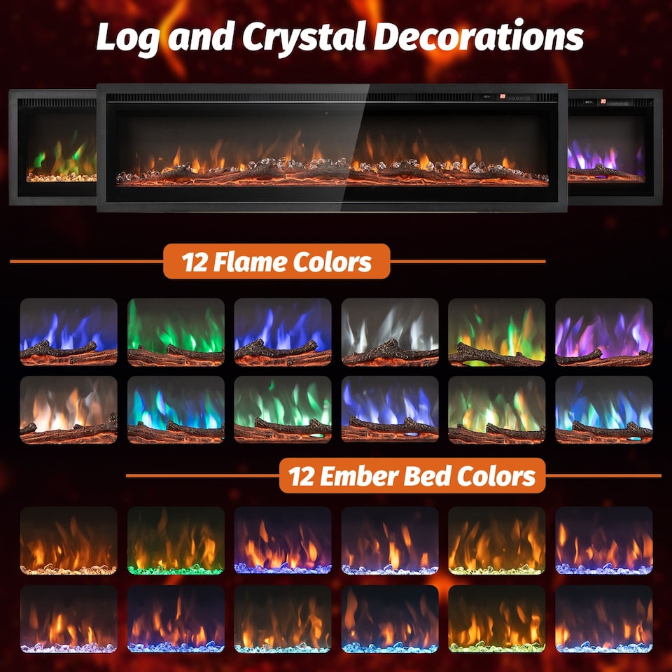 image 1 of COSTWAY 127CM Electric Fireplace Wall Mounted Black