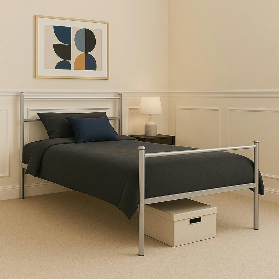 image 1 of Single Metal Bed Extra Strong Frame Adult Childs Bedroom Silver Easy Assembly
