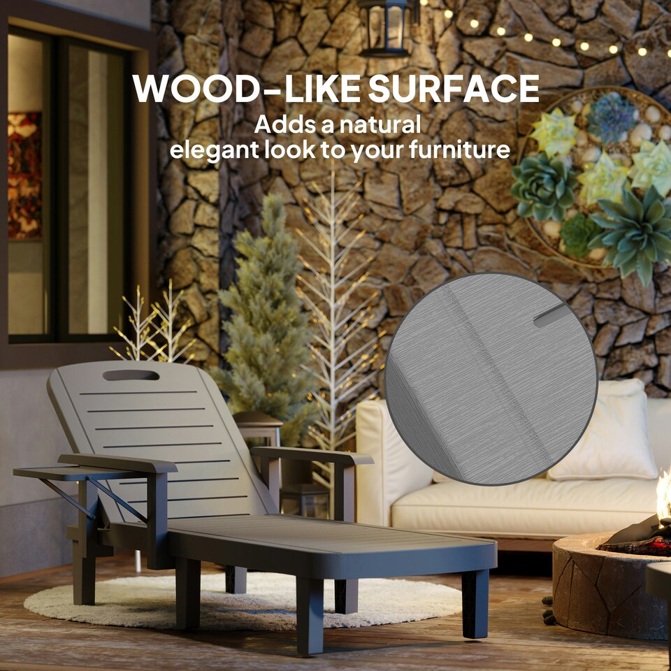 image 1 of Outsunny Set of 2 Resin Reclining Sun Loungers for Garden, Dark Grey