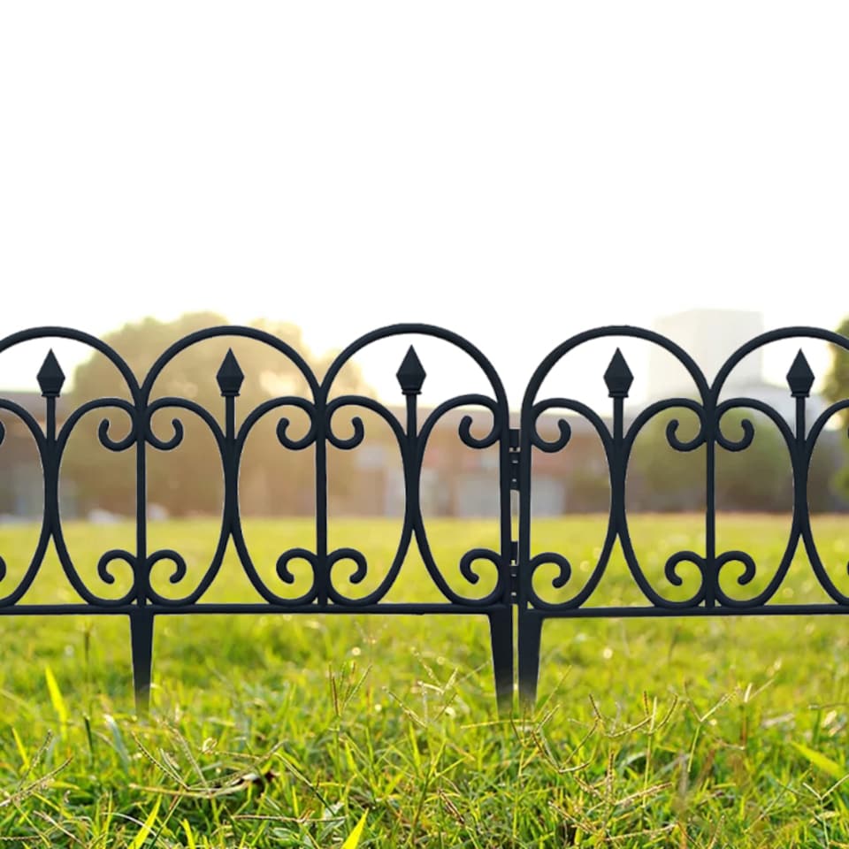 image 1 of Living and Home 6Pcs Outdoor Fence Panels, Garden Border Edging Fence for Yard, Lawn & Landscaping | Black | 60cm W x 33cm H
