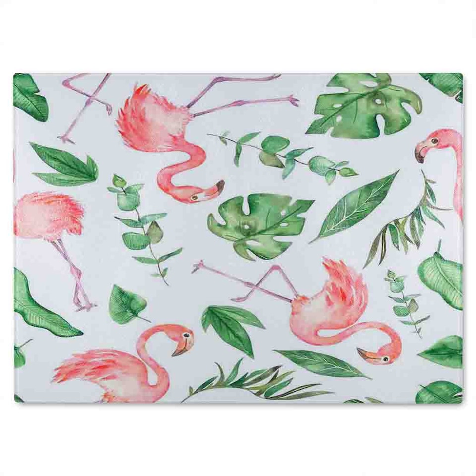 image 1 of Flamingo  Leaves Glass Chopping Board | Multi