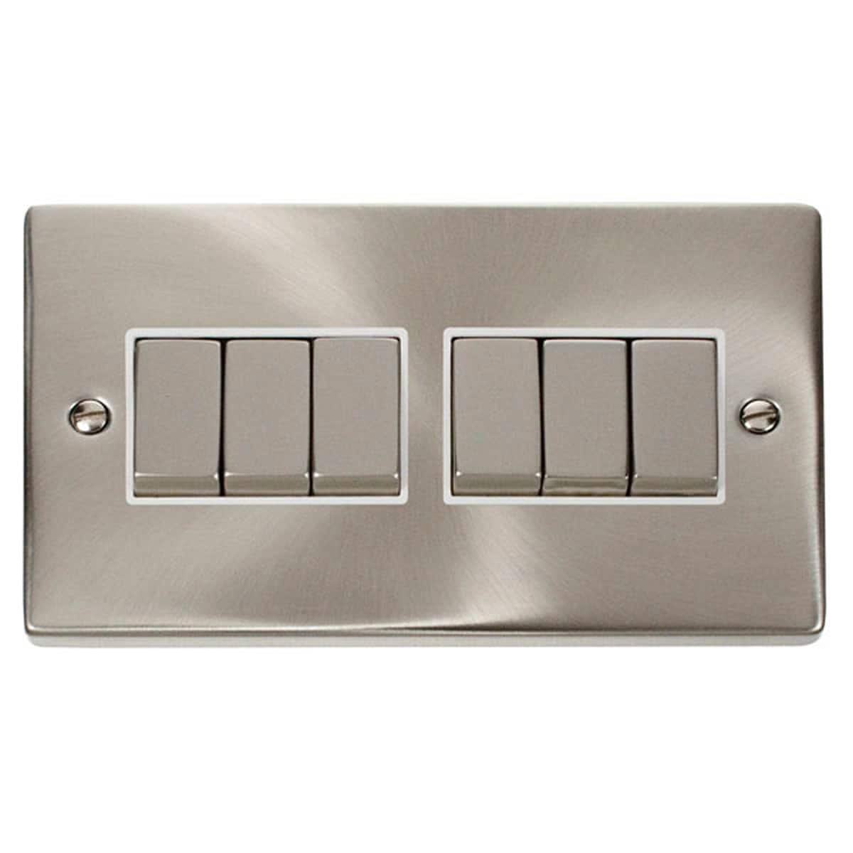 SE Home Satin / Brushed Chrome 10A 6 Gang 2 Way Ingot Light Switch in Metallic Silver