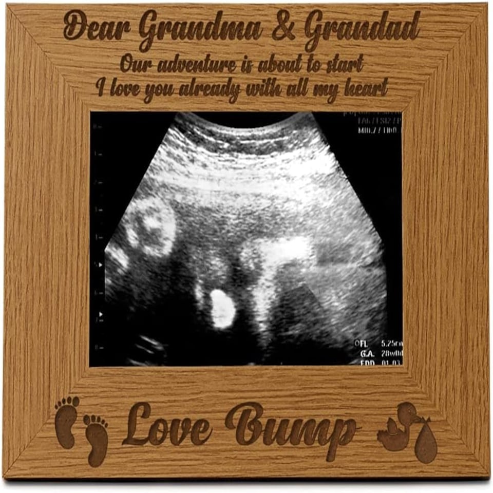 image 1 of New Baby Pregnancy Scan Photo Frame Grandma And Grandad Wooden Photo Frame Gift Brown | S