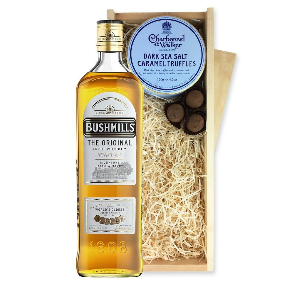 image 1 of Bushmills Original Whisky And Dark Sea Salt Charbonnel Chocolates Box 70cl 40% abv