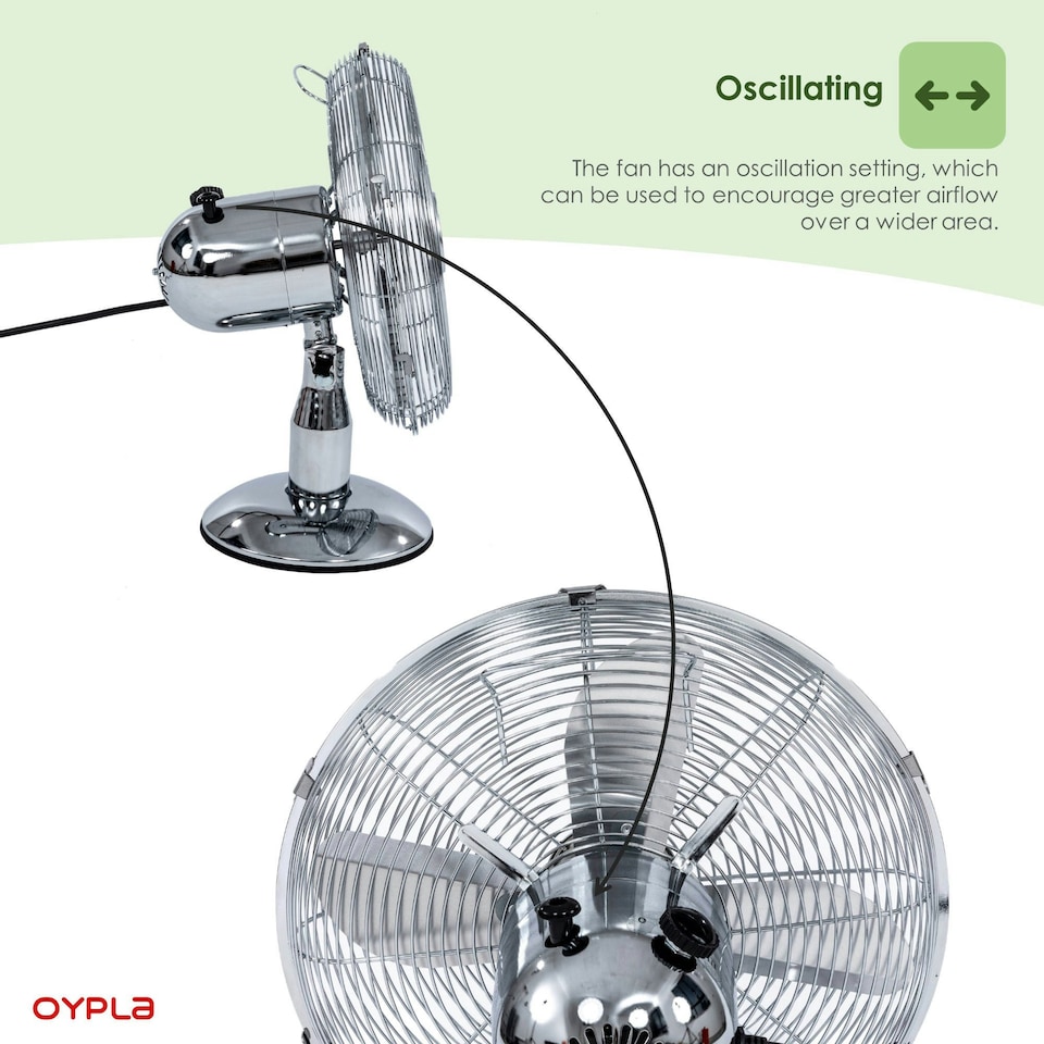 image 1 of Oypla Electrical 12" Inch Chrome Metal 3 Speed Desk Fan Oscillating