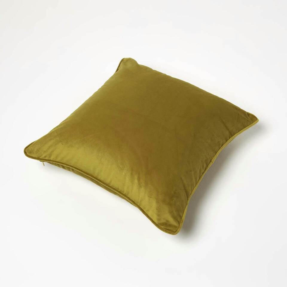 image 1 of Homescapes Gold Filled Velvet Cushion with Piped Edge - 46 x 46 cm Gold