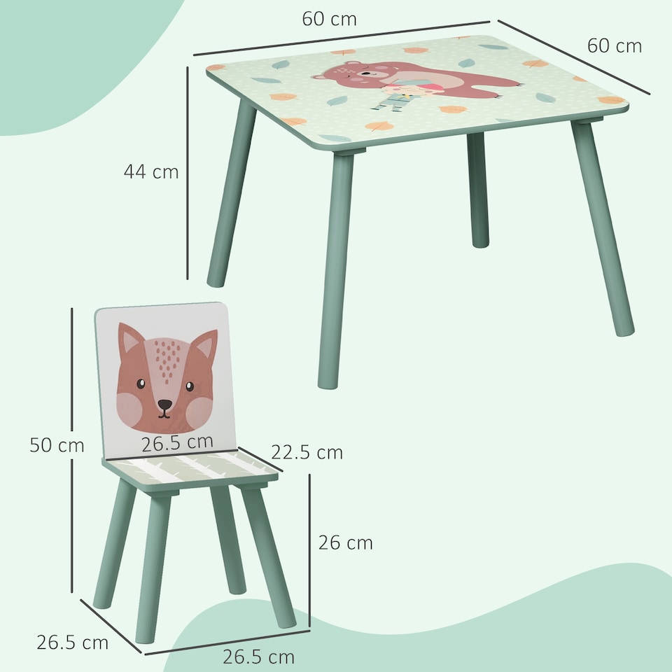 image 1 of ZONEKIZ Kids Table and Chairs, Children Desk with Two Chairs, Three Piece | Green
