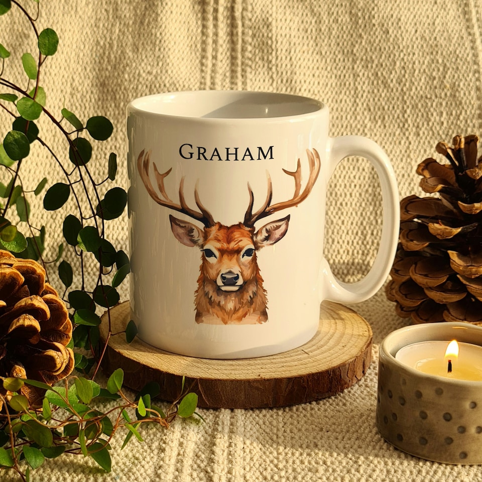 image 1 of Personalised Watercolour Stag Mug White