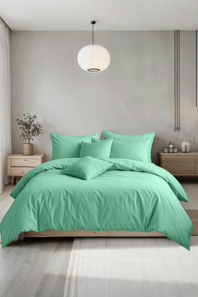image 1 of Plain Dyed Easy Care Polycotton Duvet Cover And Pillowcase/s Set Bed Linen Green | Green | Mint | Double