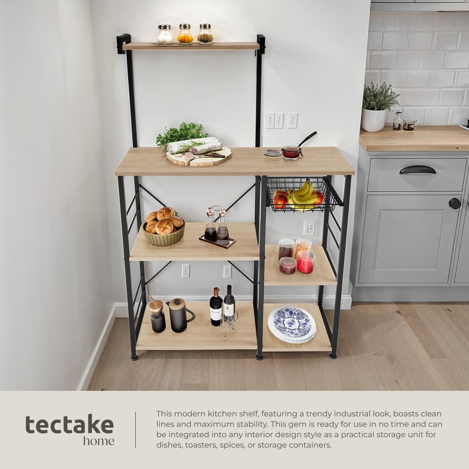 image 1 of Shelving Unit Crawley - industrial style, 6 shelves, pull-out basket, 90 x 40 x 131.5 cm | Brown | industrial wood light, oak Sonoma | 90 x 40 x 131,50 cm | 1