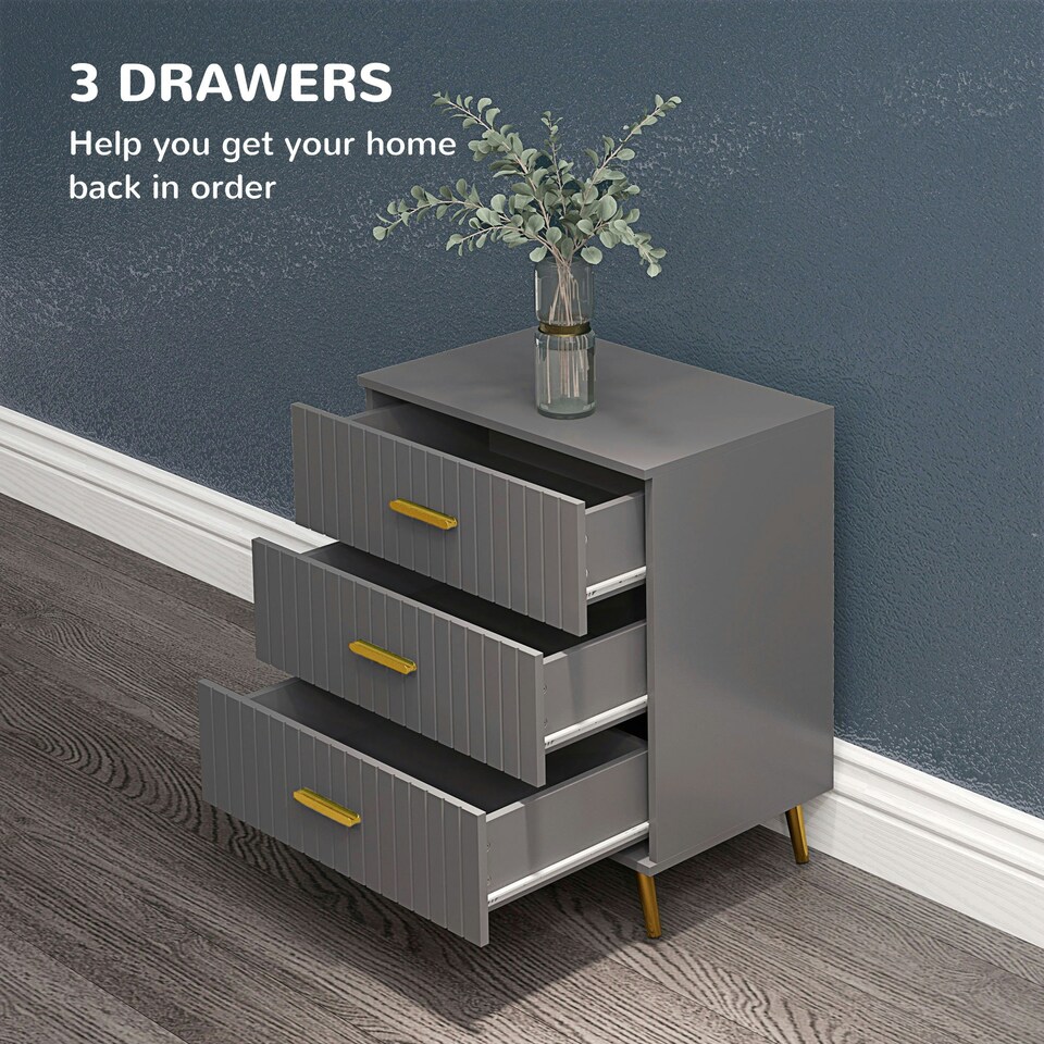 image 1 of HOMCOM Bedroom Chest of Drawers, 3-Drawer Dresser with Aluminium Legs