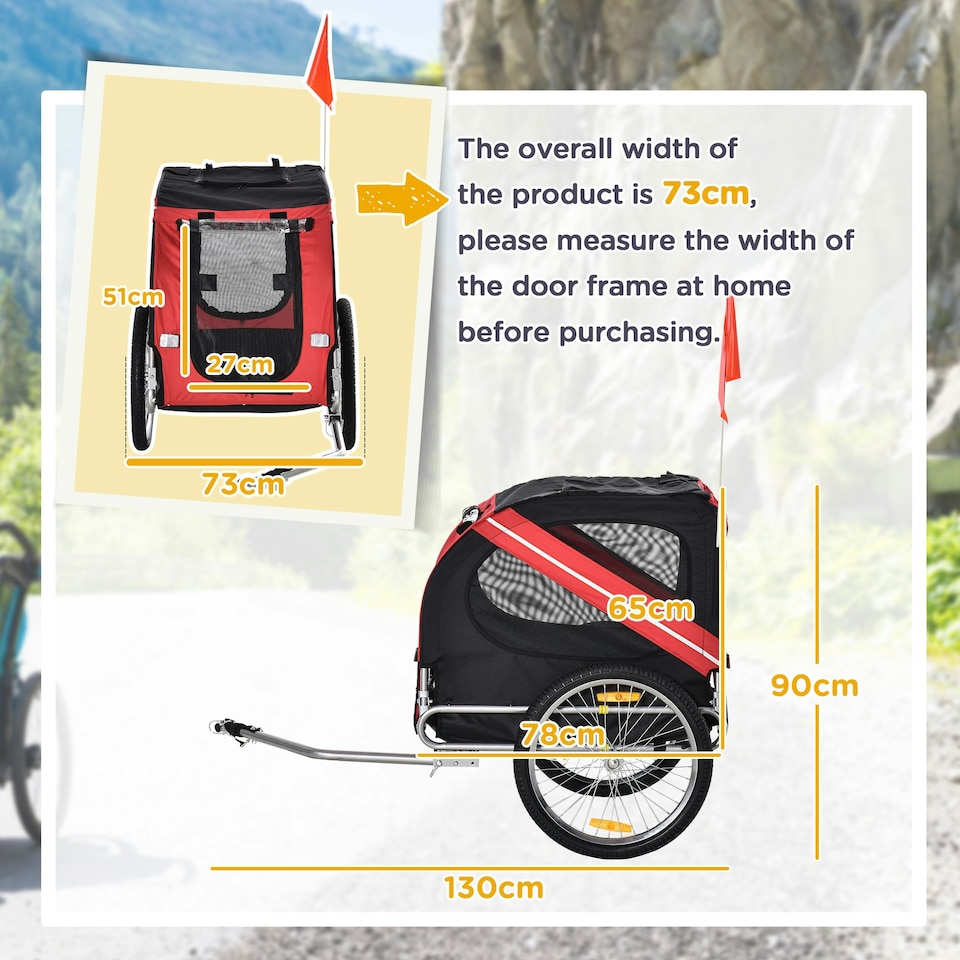 image 1 of PawHut Pet Bicycle Trailer Dog Cat Bike Carrier Water Resistant Red Outdoor