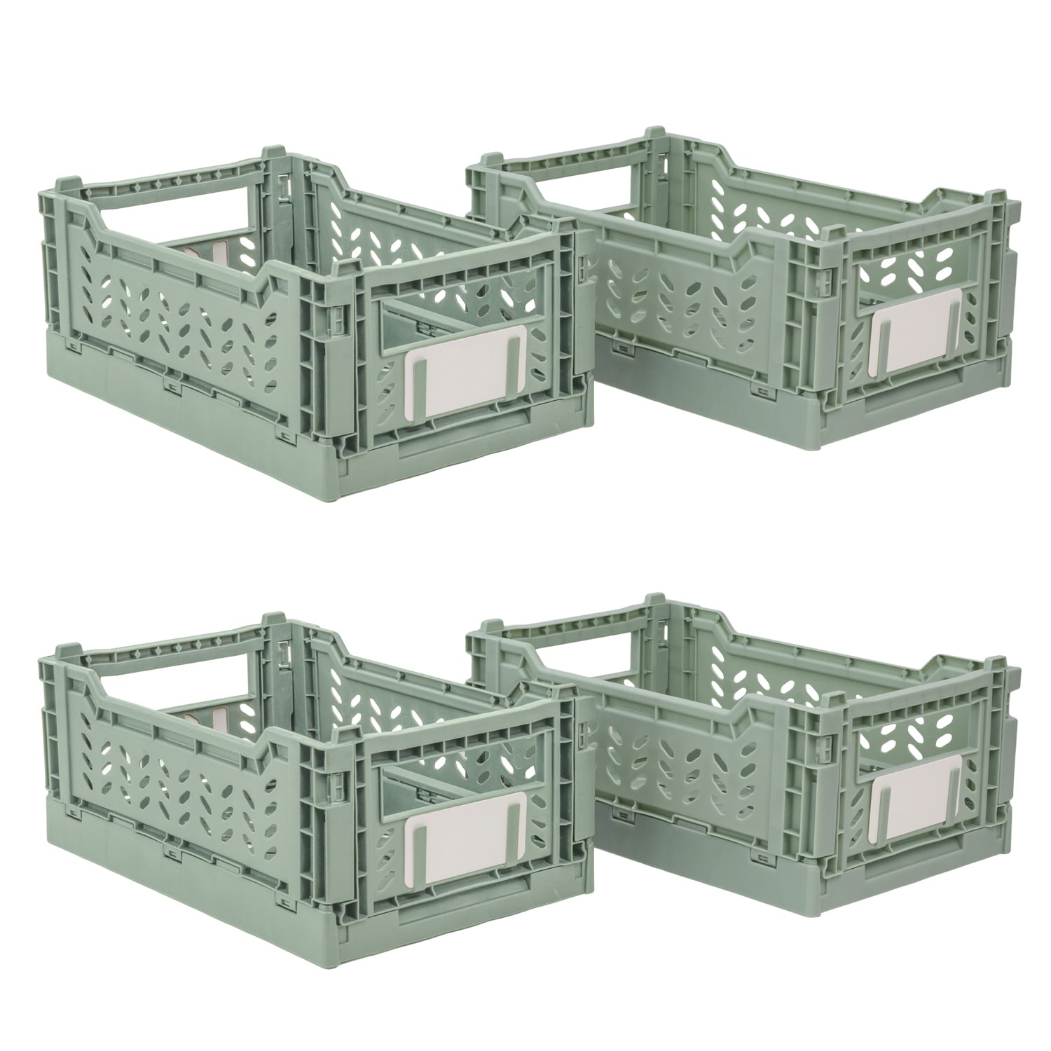 JVL Stackit Set of 4 Plastic Foldable Storage Crates â Small 4L Capacity â Collapsible Stackable Storage Box, Green