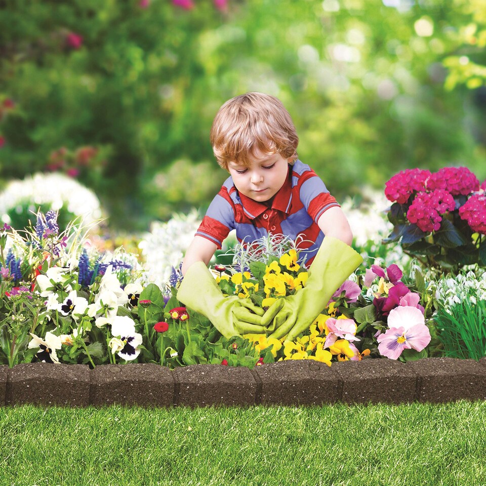 image 1 of Recycled Rubber Roman Stone Garden Border 1.2m - Brown - Pack of 8 | Brown | Brown