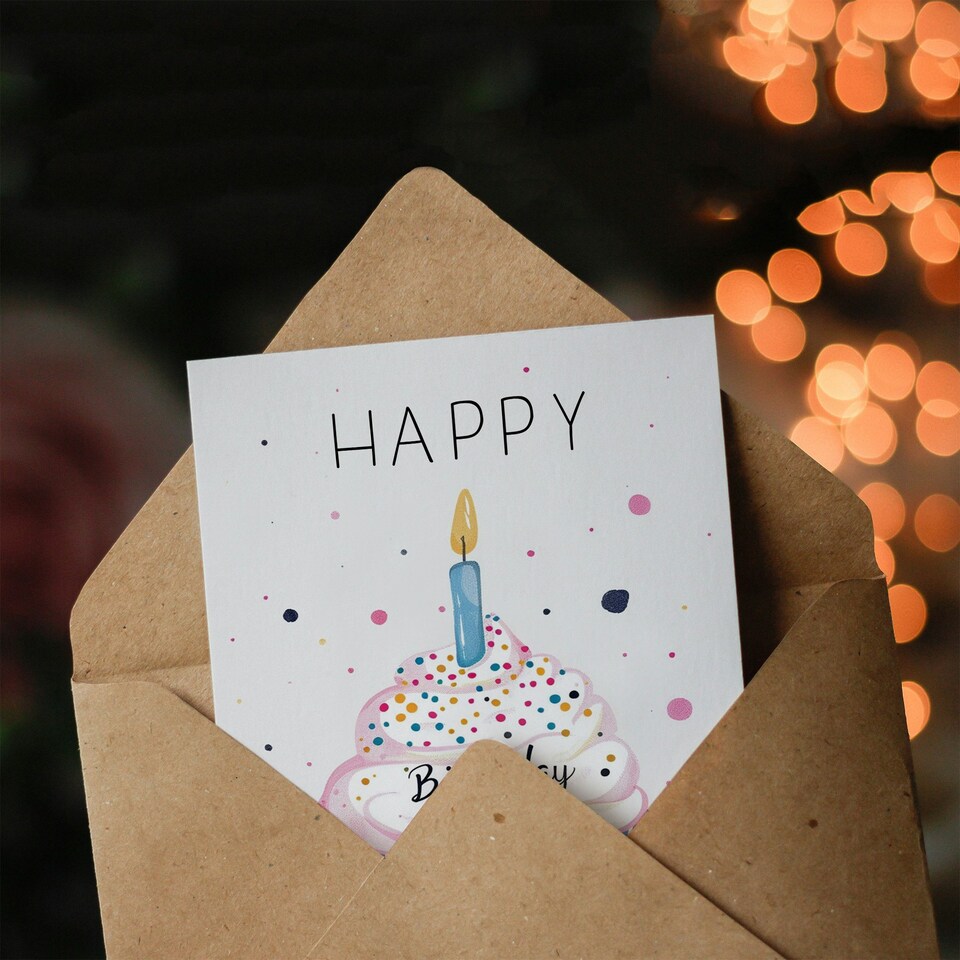 image 1 of Simple Watercolour Cupcake with Candle For Her Birthday Card