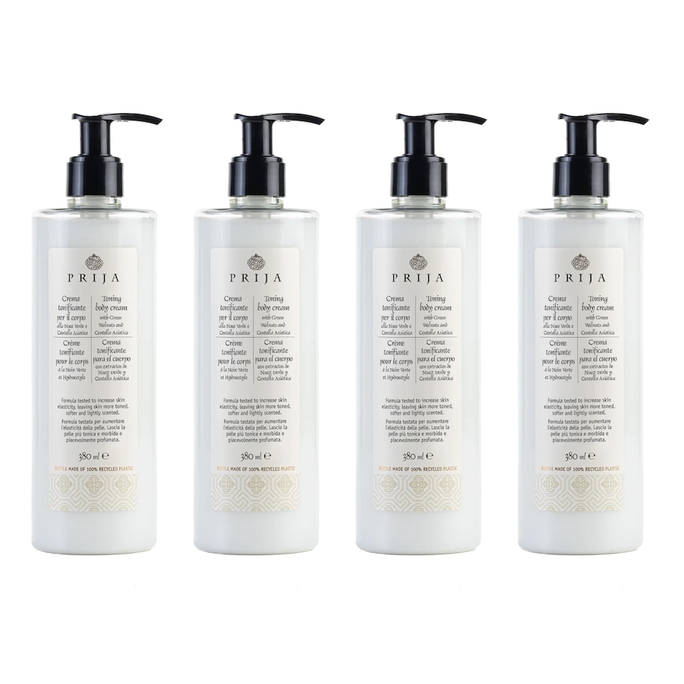 image 1 of Prija Toning Body Cream Boosts Hydration and Elasticity with Avocado Oil and Green Walnut Extract, Lightly Scented Vegan Friendly Moisturising Body Cream with Centella Asiatica 4 x 380ml