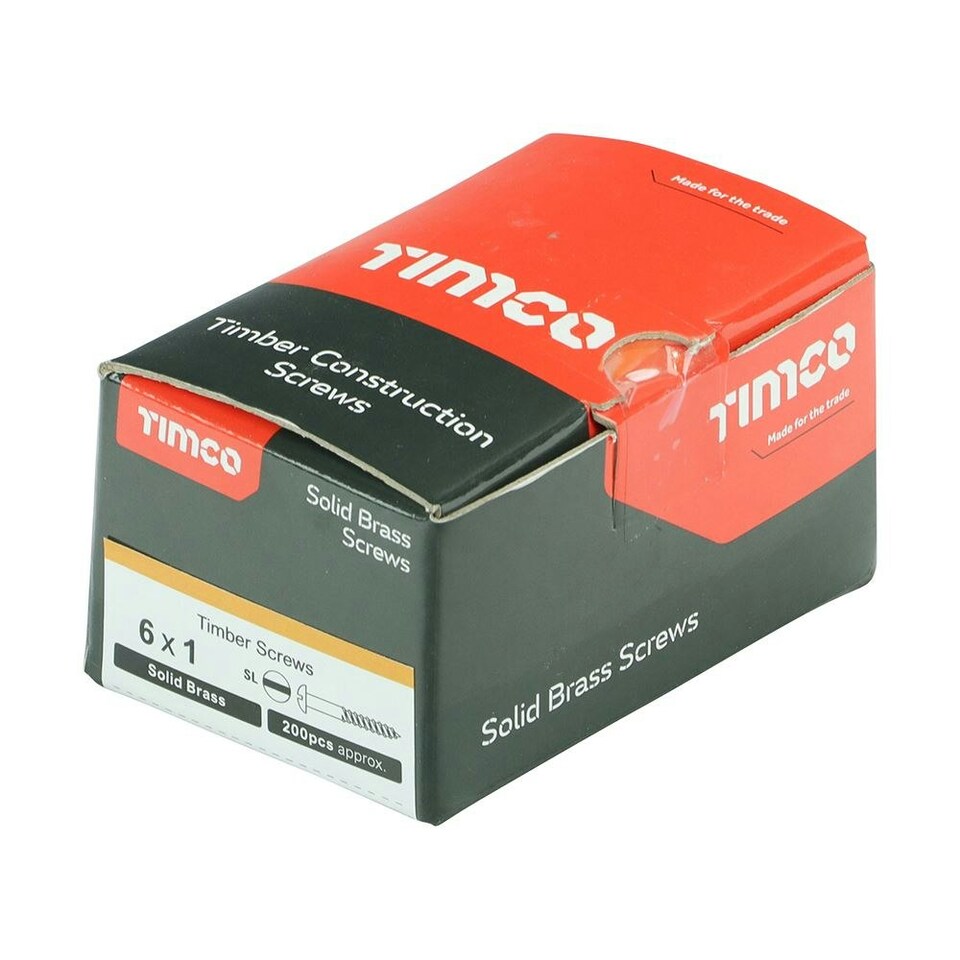 image 1 of Timco - Solid Brass Timber Screws - SLOT - Round (Size 6 x 1 - 200 Pieces)