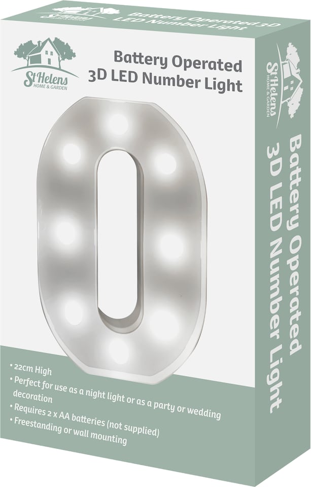 image 1 of St Helens Battery Operated 3D LED Number 0 Light