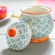 image 2 of Nicola Spring Hand-Printed Plant Pot with Saucer - 20.5cm - Orange | Orange | Orange / Blue