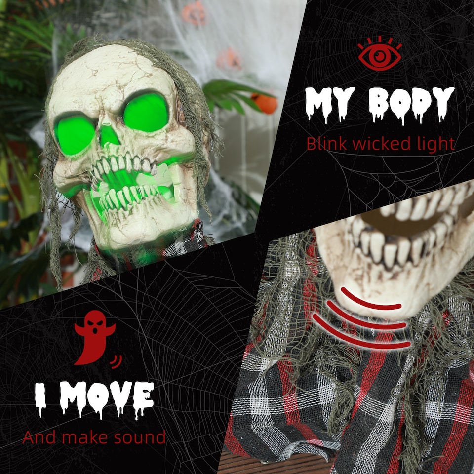 image 1 of HOMCOM 70c8 Groundbreaker Skeleton Outdoor Halloween Decoration, Halloween Animatronic with Sound Activated, Light Up Eyes, Sound Effects, Animated Prop for Haunted House