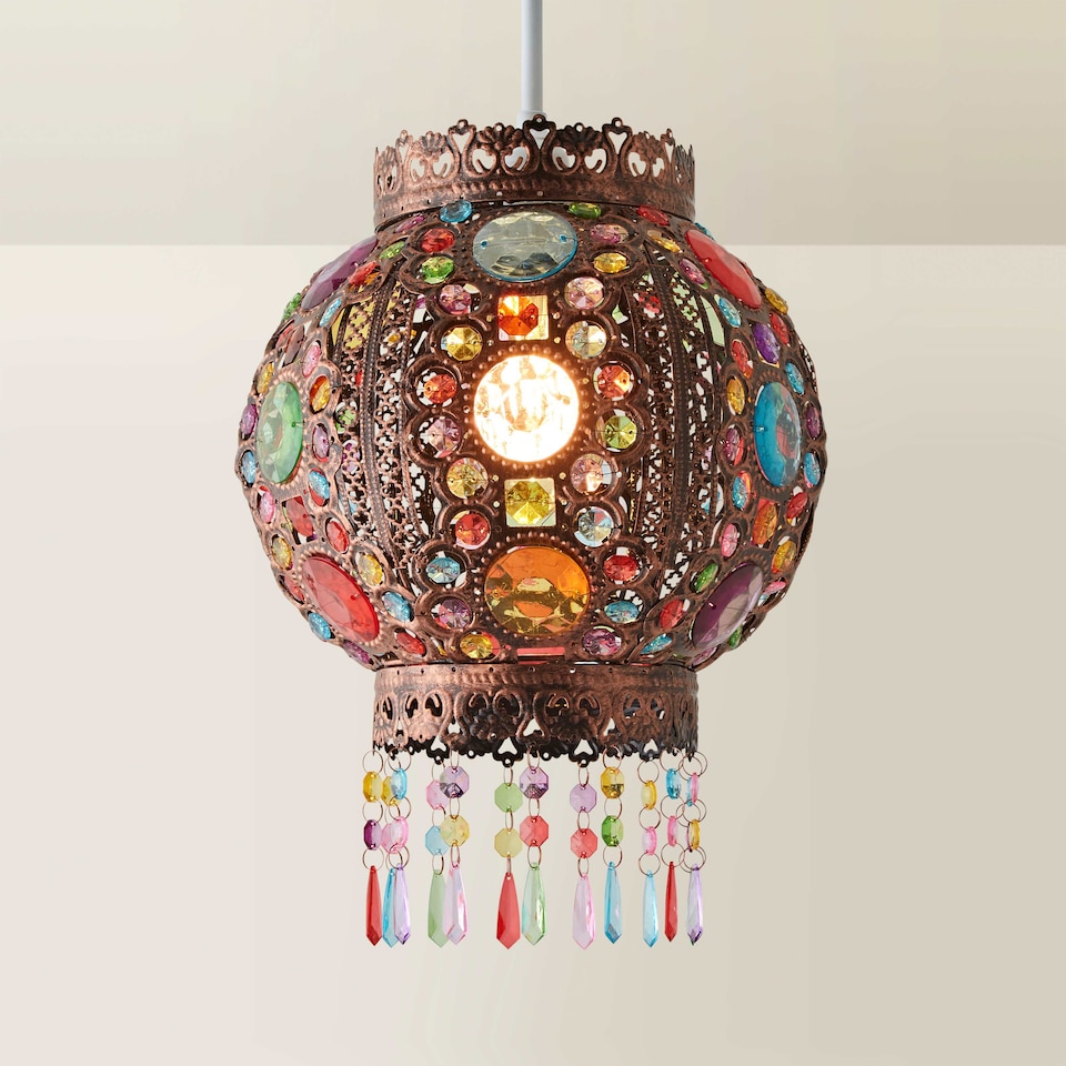 image 1 of ValueLights Bazaar Moroccan Bronze Lamp Shade Acrylic Droplets | Bronze