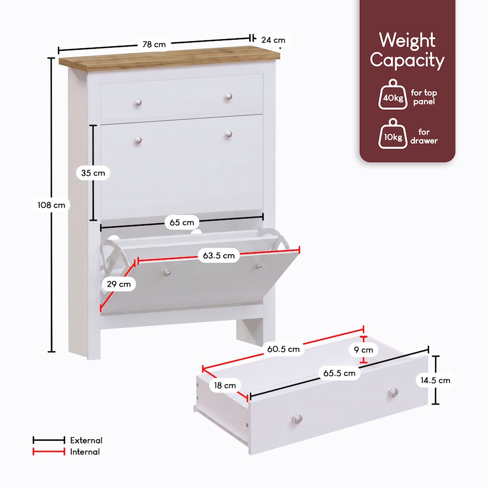 image 1 of Vida Designs Arlington 2 Door 1 Drawer Shoe Cabinet Shoe Rack Storage Cupboard, White & Oak | White | White | 1