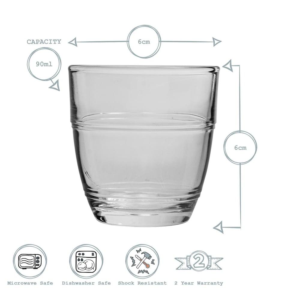 image 1 of Duralex Gigogne Shot Glass Espresso Cups - 90ml Drinking Glasses - Pack of 6 Clear